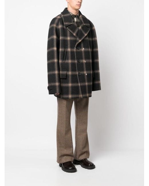 Maison Margiela Black Check-Pattern Wool Coat for men