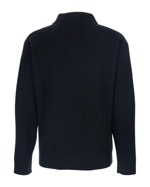 Maison Kitsuné Blue Ribbed Sweater With Logo Patch for men
