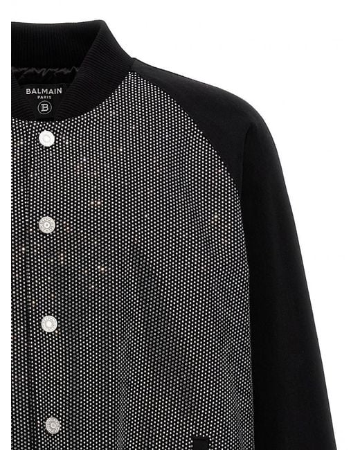 Balmain Black Rhinestone Bomber Jacket for men