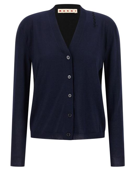 Marni Blue Two-Tone Cardigan