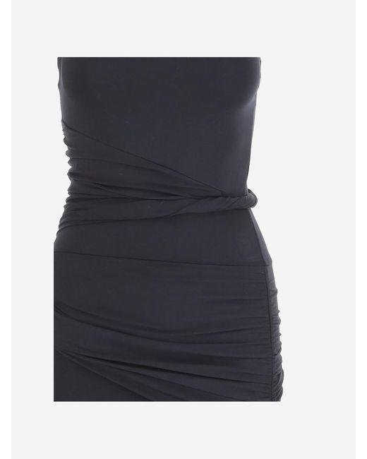 Patou Blue Stretch Cotton One Shoulder Dress