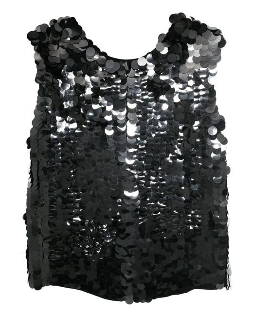 P.A.R.O.S.H. Black Glass Sequin Embellished Blouse