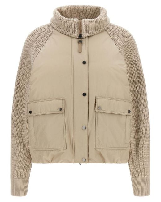 Brunello Cucinelli Natural Solid Mock Collar Jacket