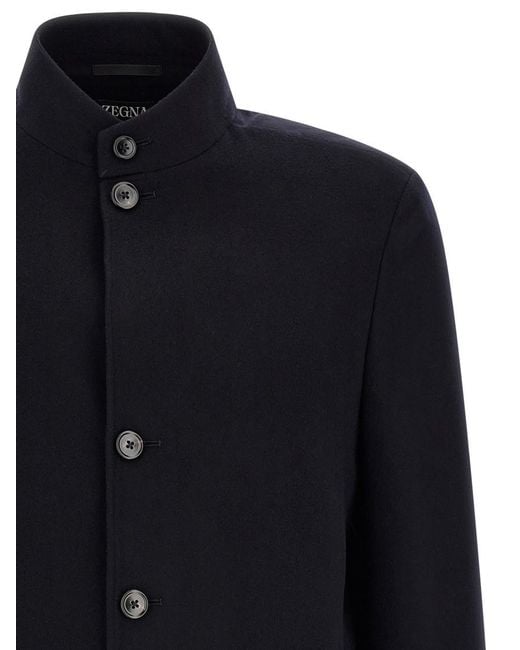 Zegna Blue Solid Mandarin Collar Jacket for men
