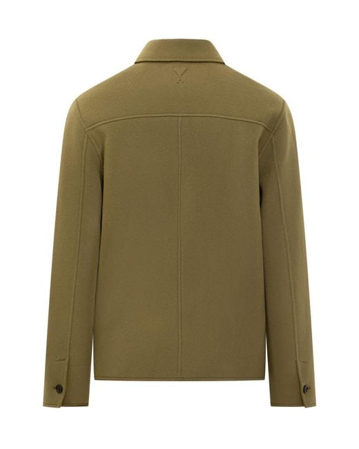 AMI Green Solid Shirt Collar Jacket for men