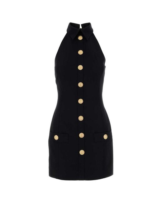 Balmain Wool Mini Dress in Black | Lyst