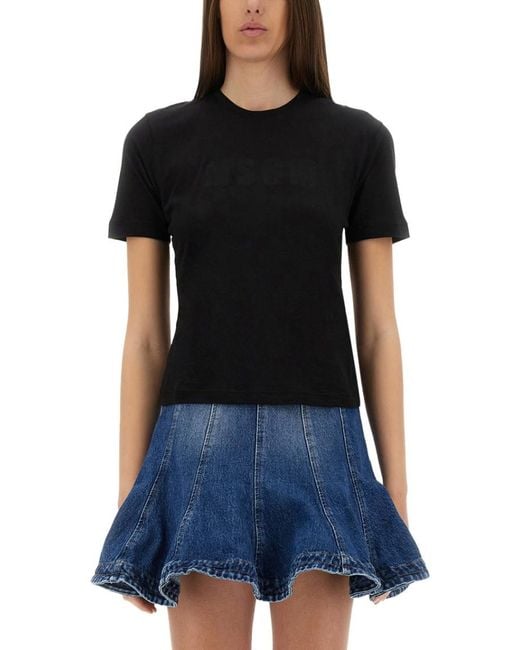 MSGM Black Graphic Crew Neck T-Shirt