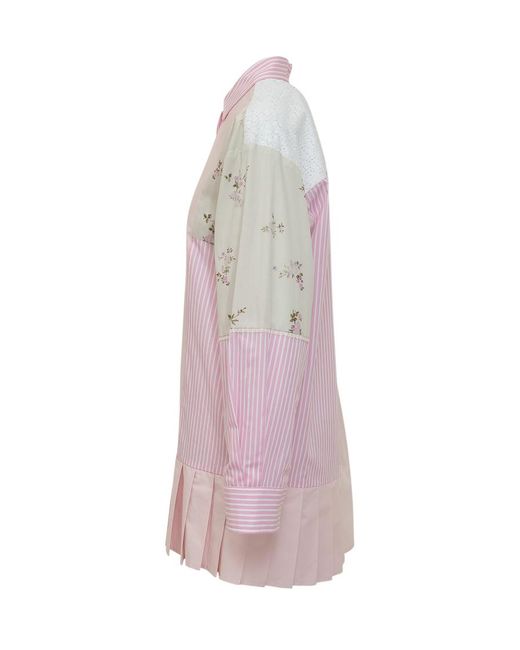 MSGM Pink Patchwork Shirt Collar Mini Dress