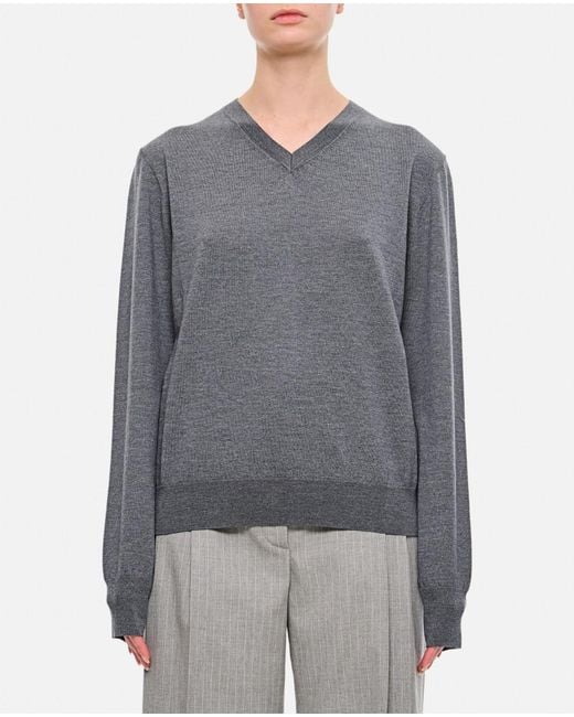 Khaite Gray V-Neck Sweater