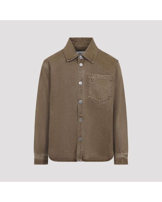 AMI Brown Long Sleeves Logo Shirt for men