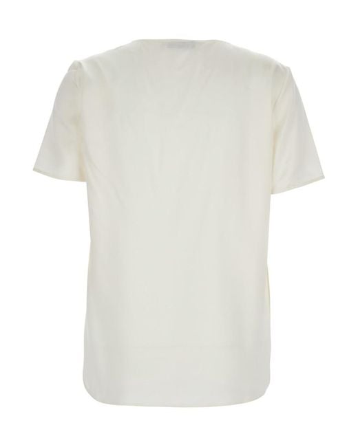 Max Mara White Solid Round Neck Top