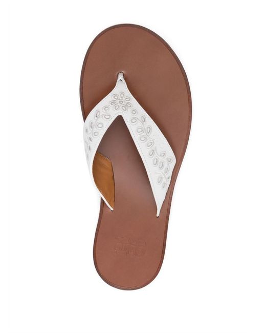 Chloé White Embroidered Leather Thong Flip-Flops