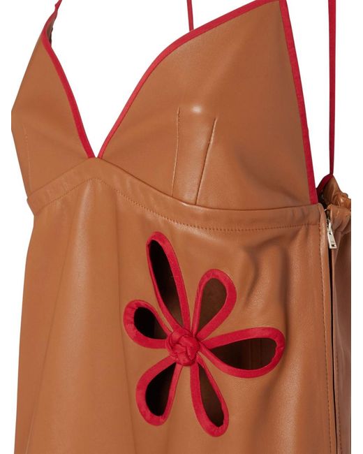 Fendi Brown Elegant Leather Mini Dress With Cut-Outs And Ajour Motif