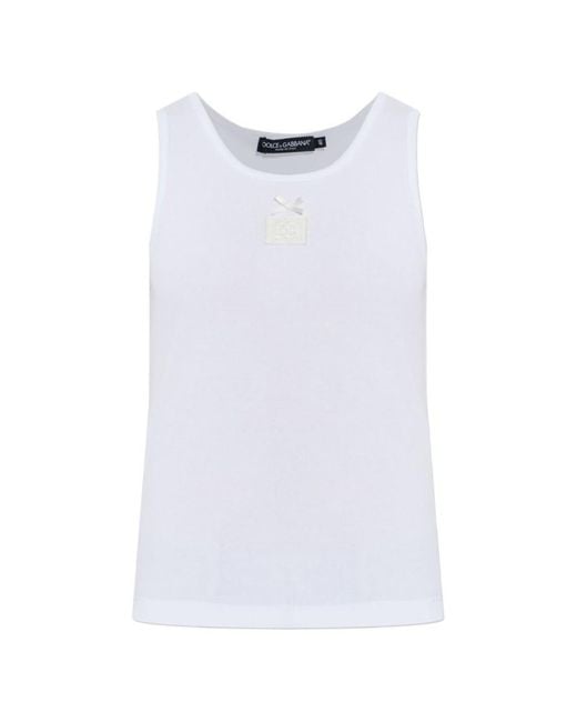 Dolce & Gabbana White Solid Round Neck Top