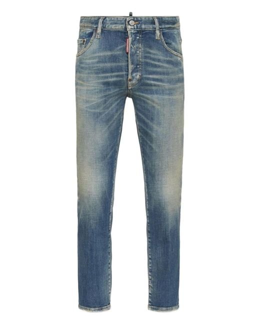 DSquared² Blue Jeans With Whiskering Effect And Logo Patch for men