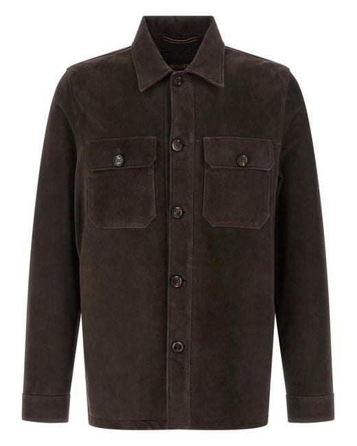 Moorer Black Solid Shirt Collar Jacket for men