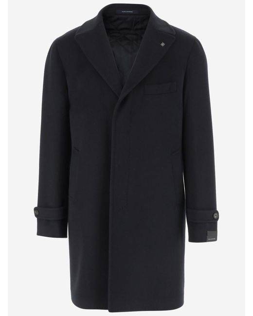 Tagliatore Blue Tailored Wool Coat With Charm Logo And Front Pockets for men