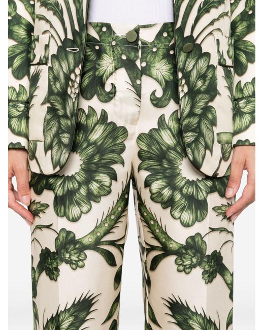 F.R.S For Restless Sleepers Green Printed Silk Trousers