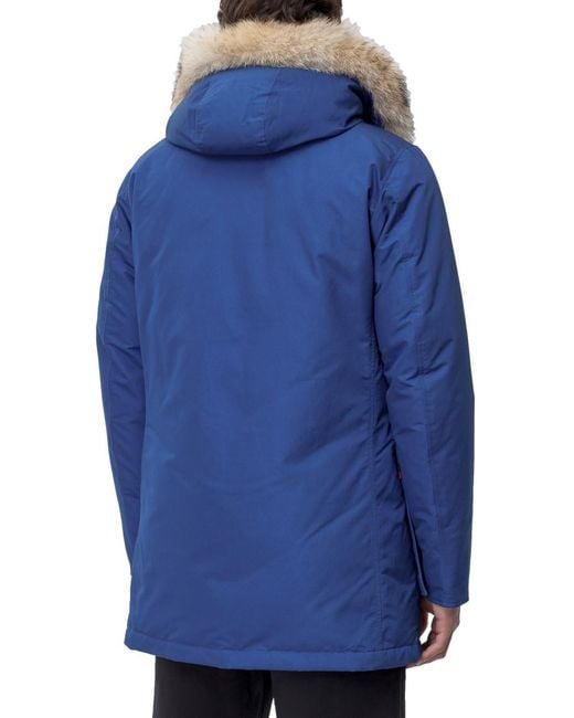 Woolrich Blue Solid Hood Jacket for men
