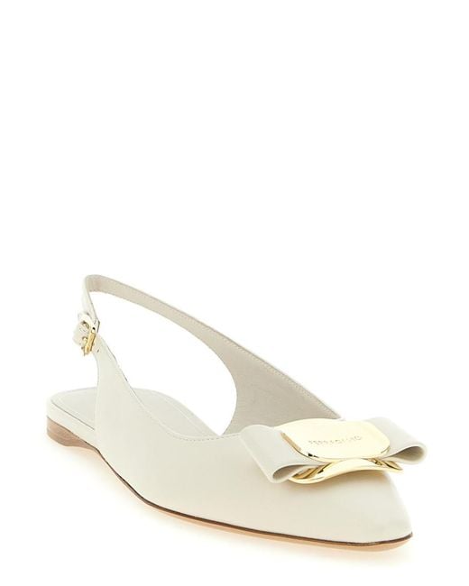 Ferragamo White Solid Zelmy Flats