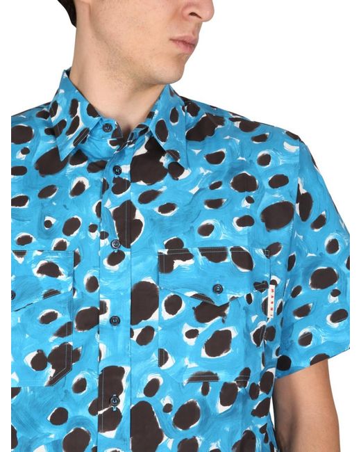Marni Blue Regular Printed Shirt for men