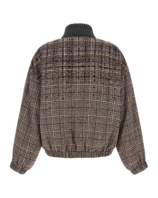 Brunello Cucinelli Brown Checks Mock Collar Jacket