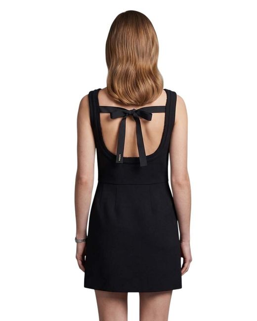 Prada Black Solid Boat Neck Mini Dress