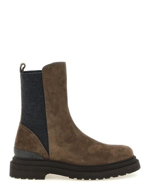 Brunello Cucinelli Brown Solid Round Toe Boots