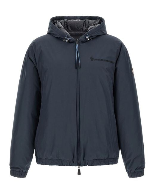 Moncler Blue Solid Hood Jacket for men