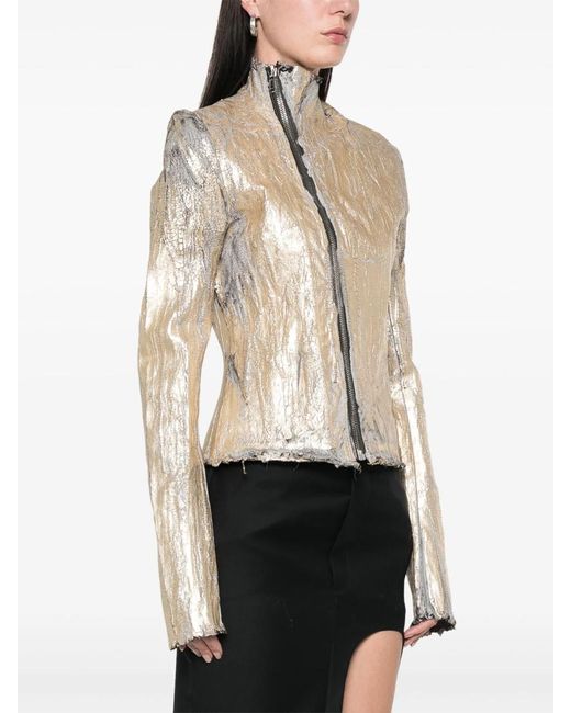 Rick Owens Natural Gary Coated Leather-Blend Biker Jacket