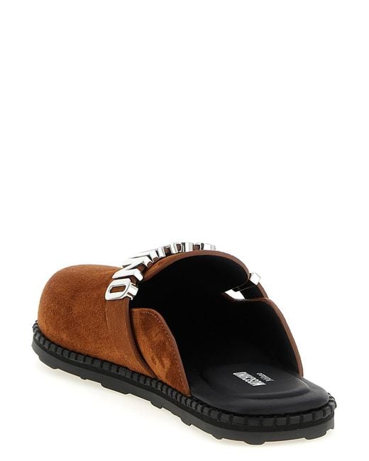 Moschino Brown Solid Sabots Mules