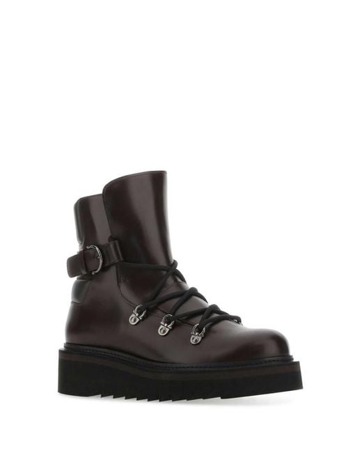 Ferragamo Black Borwn Solid Round Toe Boots