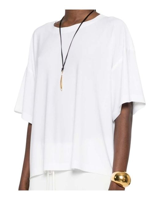 Norma Kamali White Solid Round Neck T-Shirt