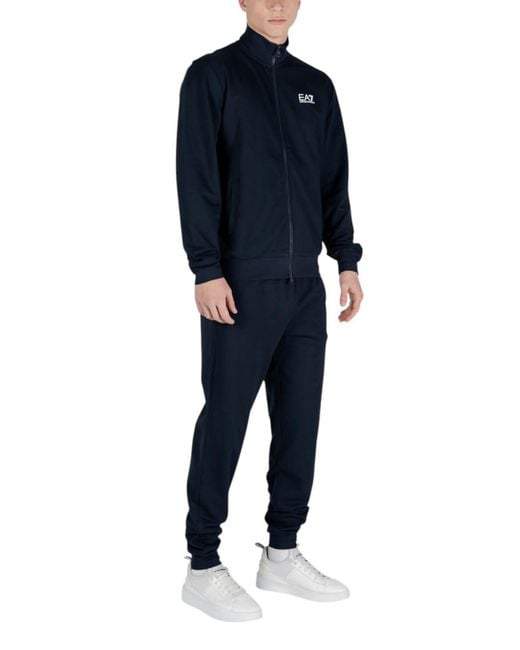 EA7 Blue Cotton Solid Tracksuit for men