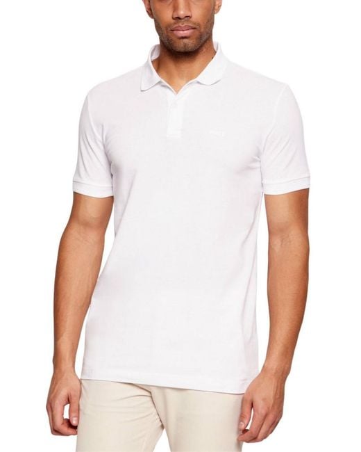 Boss White Solid Polo for men