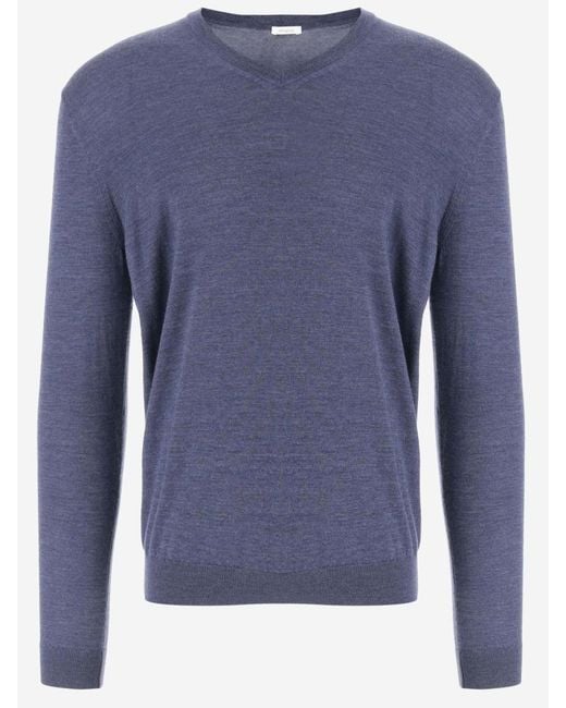 Malo Blue V-Neck Solid Sweater for men
