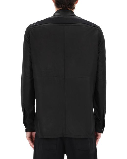 Rick Owens Black Solid Shirt Collar Jacket for men