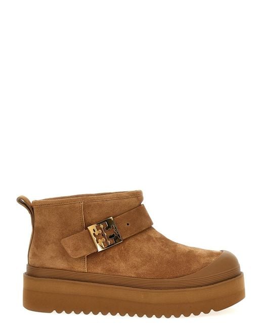 Tory Burch Brown 'Mellow Shearling Platform' Ankle Boots