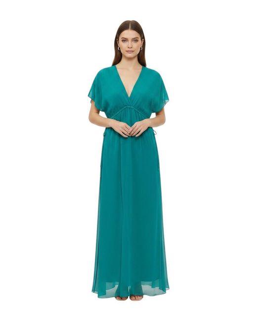 Pinko Blue Solid V Neck Maxi Dress