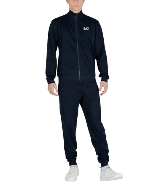 EA7 Blue Cotton Solid Tracksuit for men
