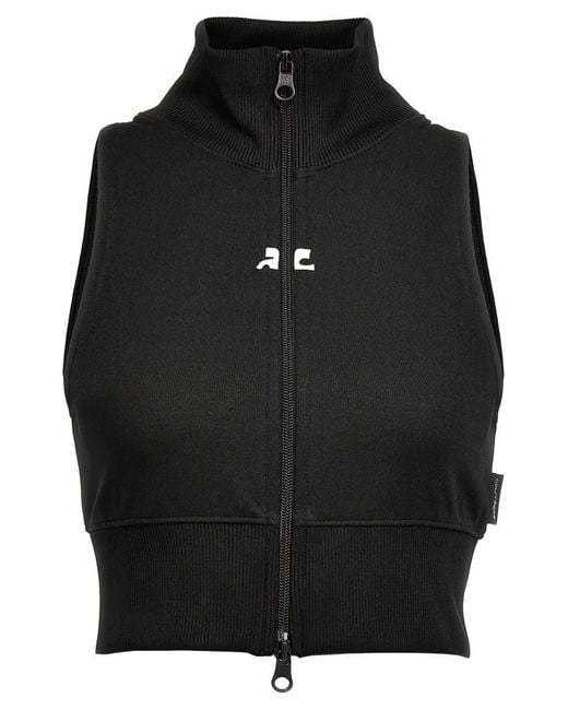 Courreges Black Logo Mock Collar Jacket