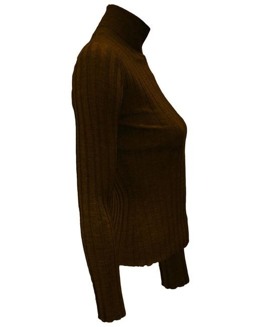 LA ROSE Brown Highneck Pullover
