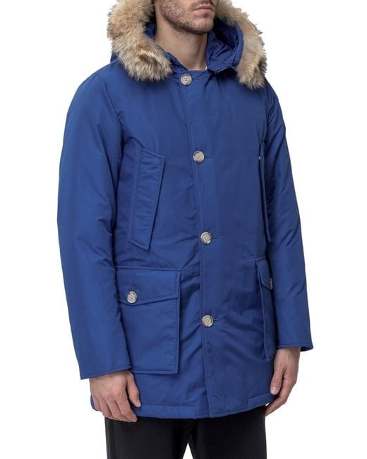 Woolrich Blue Solid Hood Jacket for men