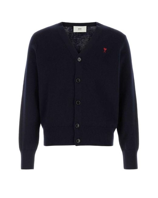 AMI Blue Ami Dark Wool Cardigan for men