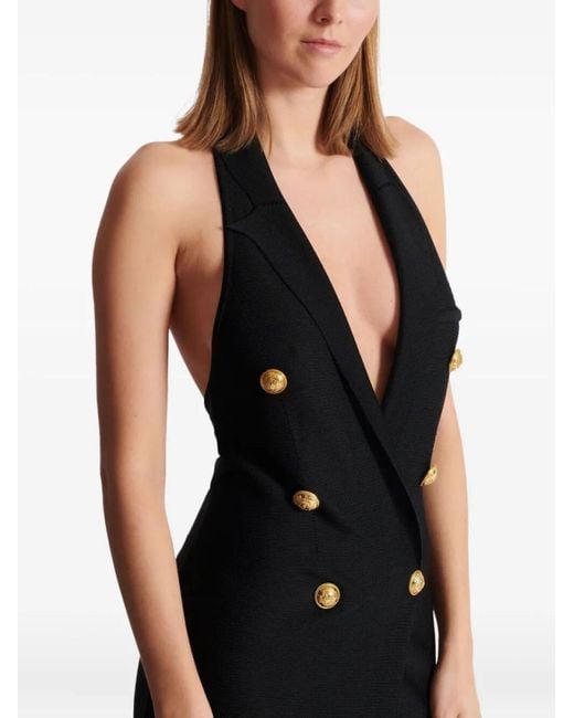 Balmain Black 6 Buttons Long Halterneck Knit Dress
