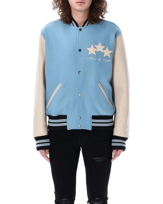 Amiri Stars Panelled Wool-blend Varsity Jacket in Blue for
