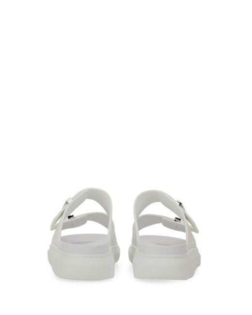 McQueen White Solid Buckle Slides for men