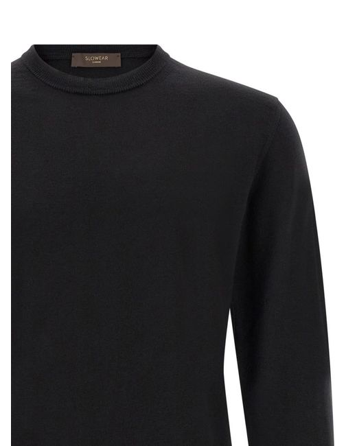 Zanone Black Solid Crew Neck Sweater for men