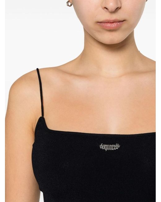 DSquared² Black Logo-Plaque Knitted Crop Top