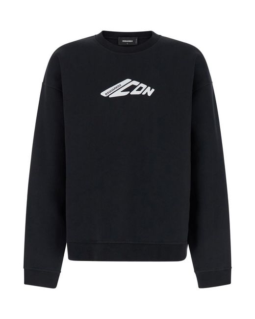 DSquared² Black Cotton Sweatshirt With Front Print for men